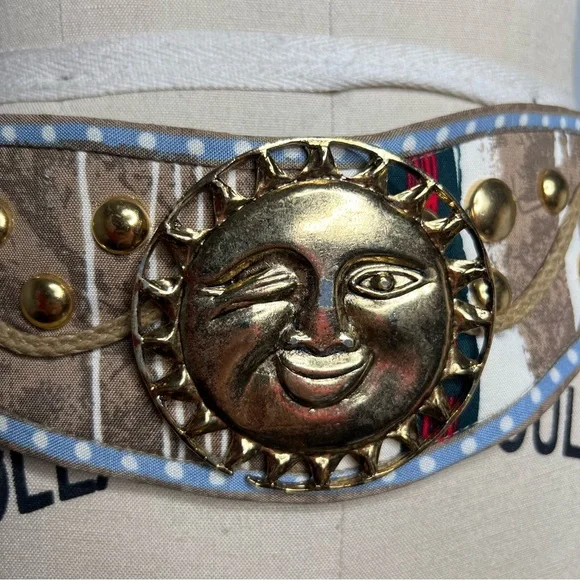 80s Gold Sun Buckle statement Belt sz L - Picture 2 of 7
